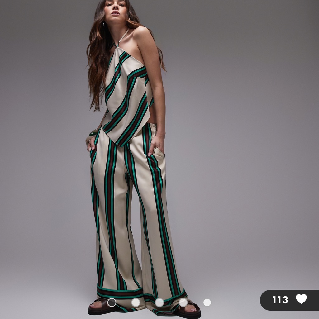 Topshop Mid Rise Deep Cuff Satin Pants & Scarf Top